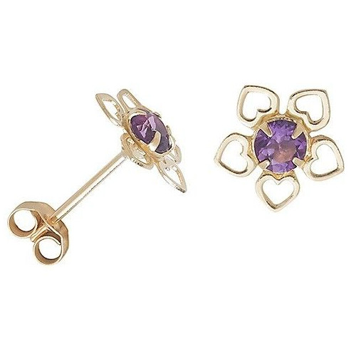 Amethyst Heart Stud Earrings Yellow Gold Natural Stone 375 Hallmark New Boxed