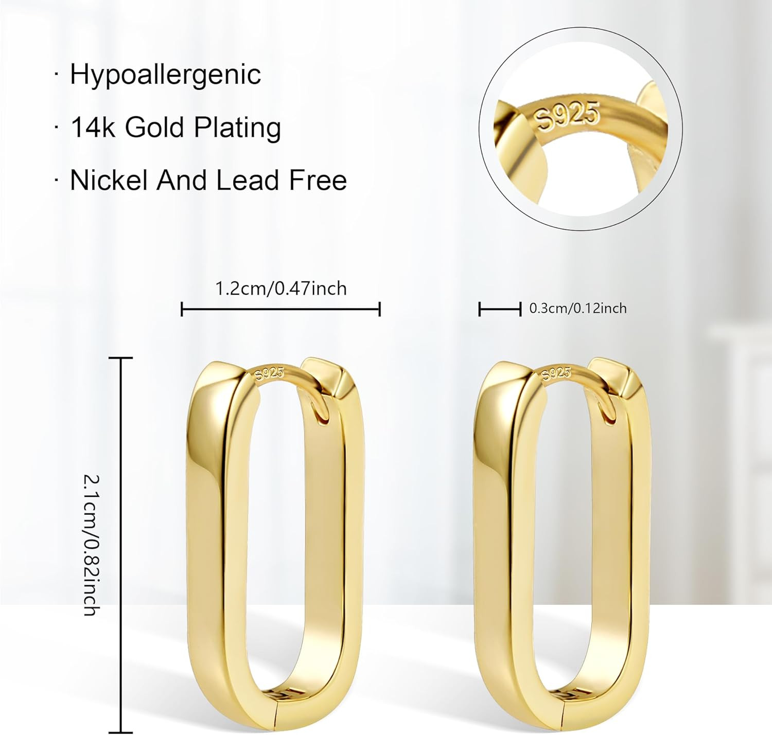 Silver Hoop Earrings for Women Small Square Hypoallergenic 14K Gold Plated Hoop