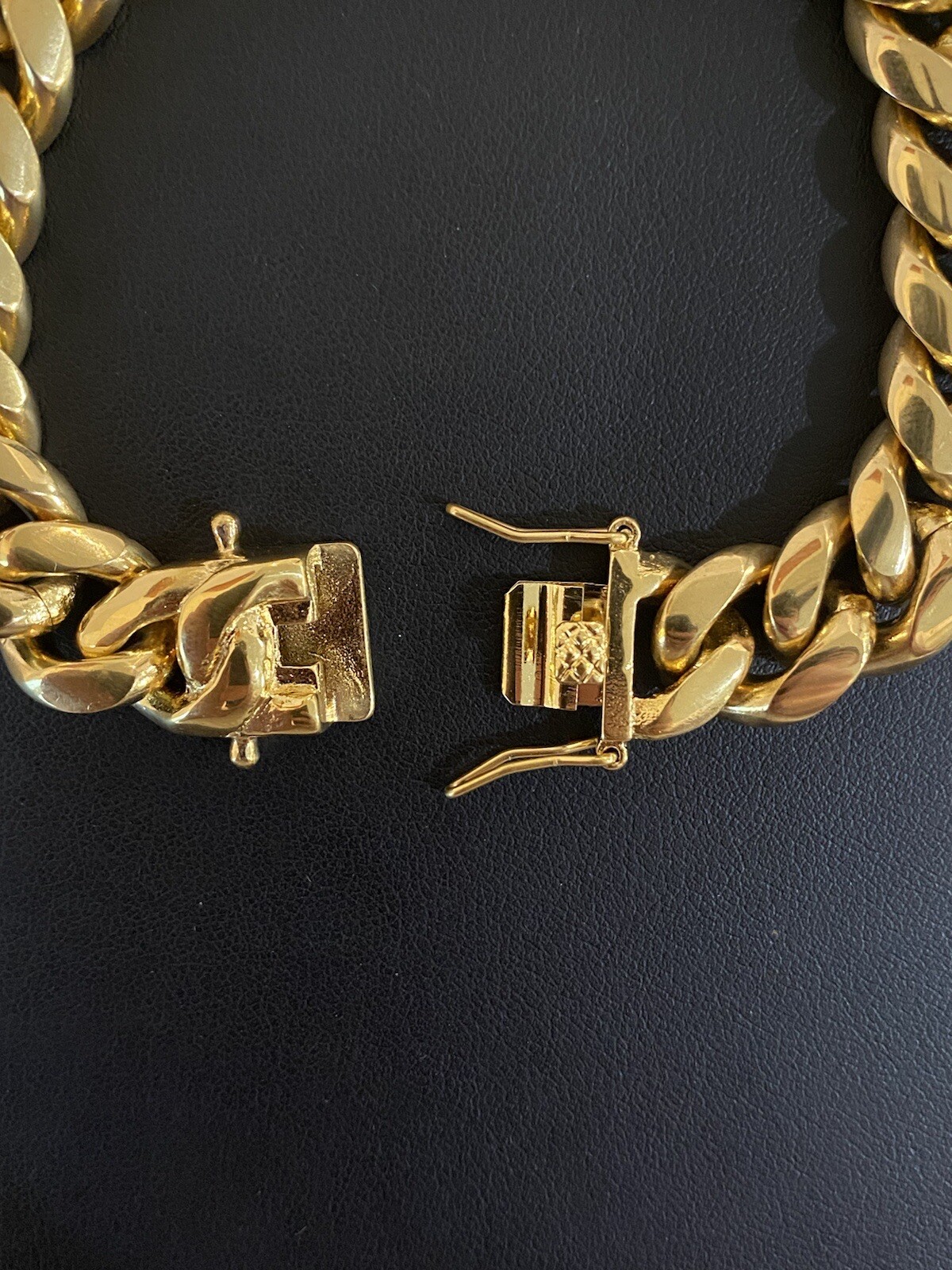 Miami Cuban Link Bracelet 18k Gold Vermeil Stainless Mens Hip Hop 14mm Box Clasp