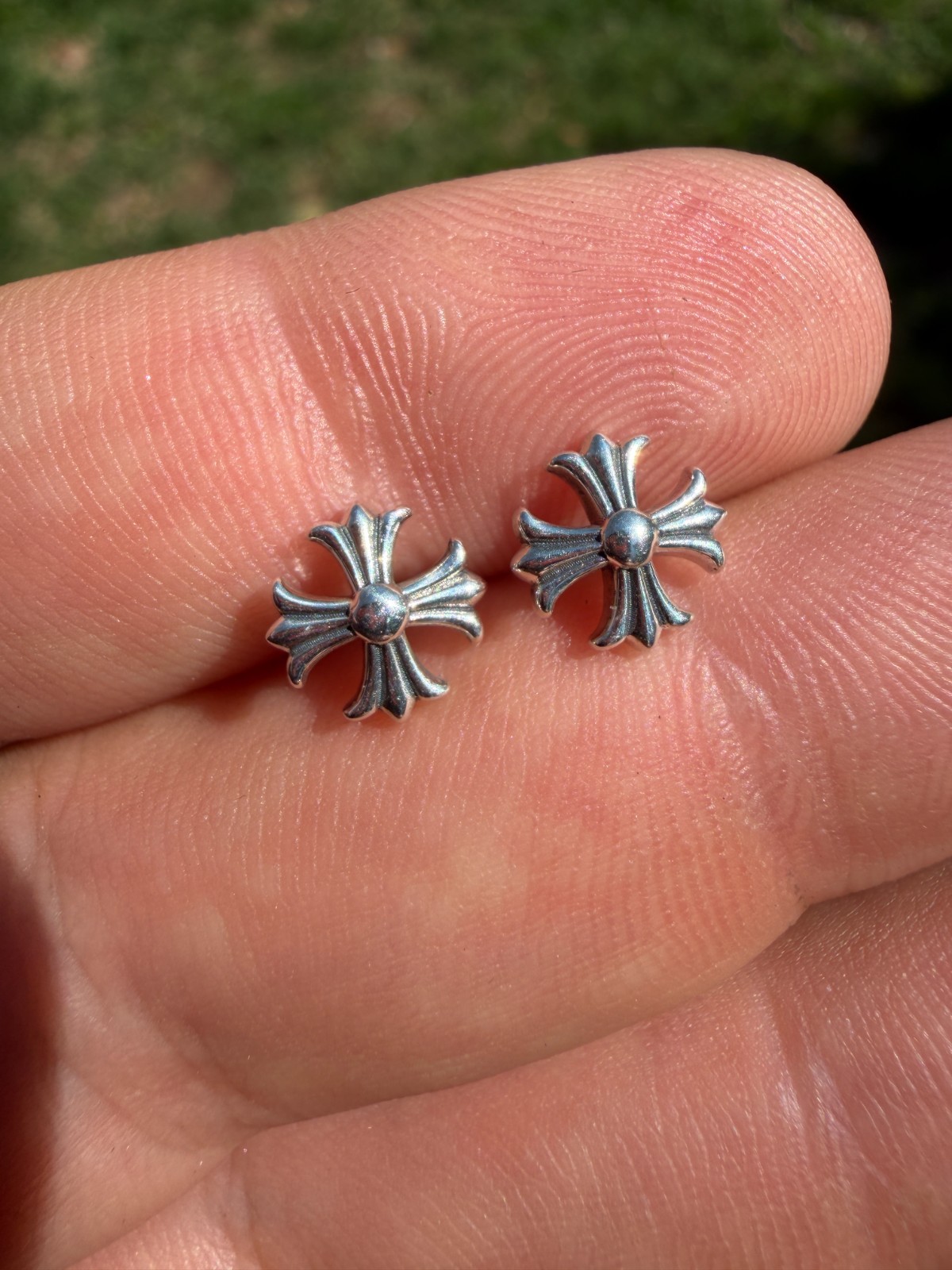 Real Solid 925 Silver Men Hearts Of Chrome Star Oxidized Earrings Plain Studs