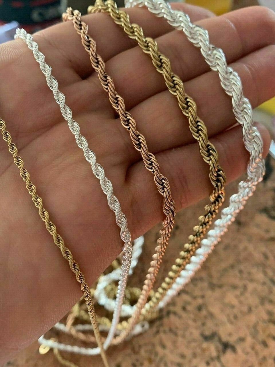 Rope Chain Yellow Rose Gold Plated Over Solid Stainless Steel – 2-6mm 18-30″