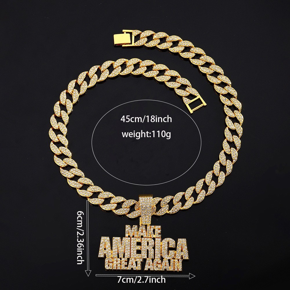 Hip Hop Iced Make America Pendant Necklace Punk CZ Crystal Chain Rap Jewelry NEW