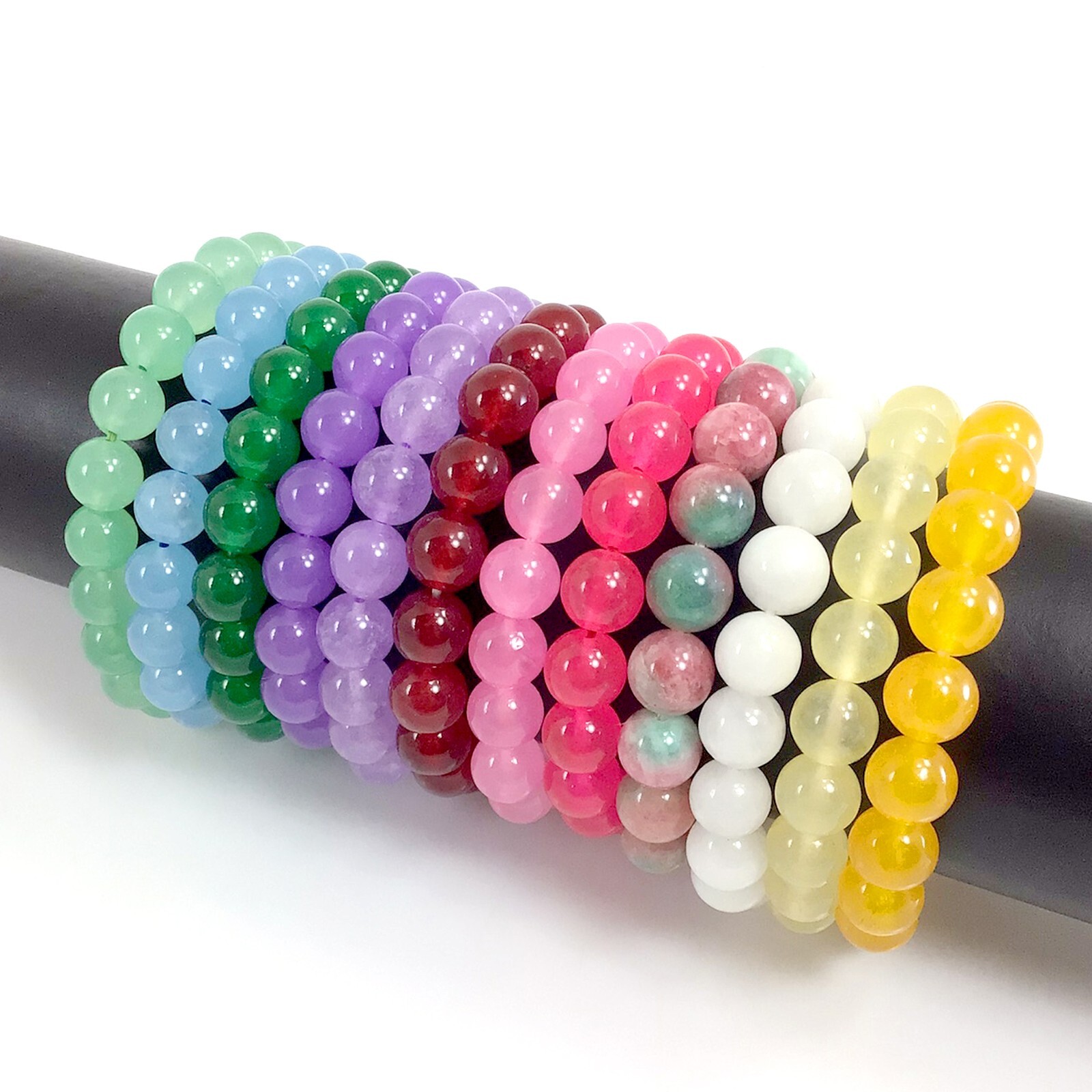 Handmade Jade Bracelet Friendship Stretch Round Beaded Jewelry 7.5″