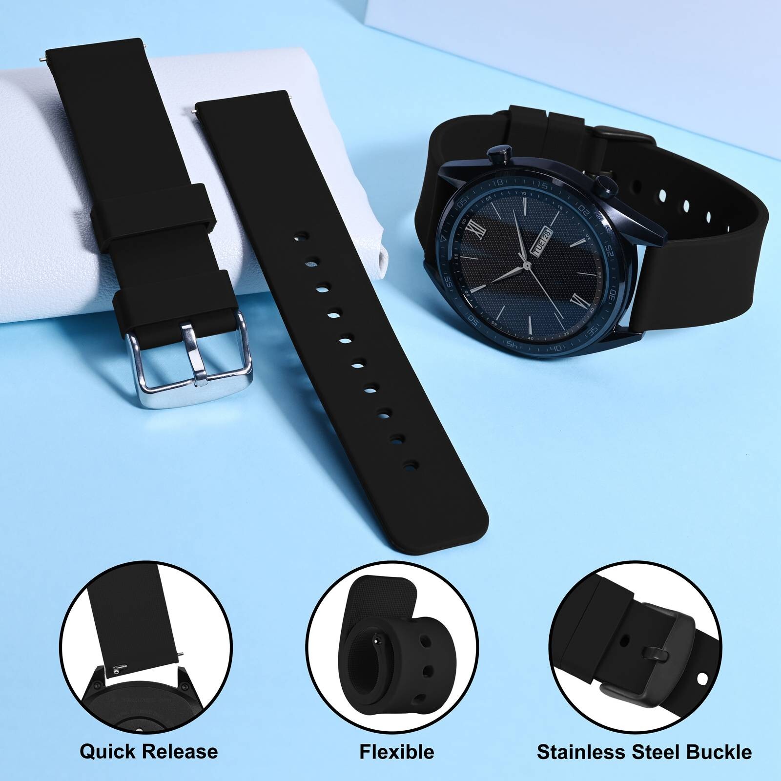WOCCI Silicone Watch Band Rubber Straps 14mm 16mm 18mm 19mm 20mm 21mm 22mm 24mm