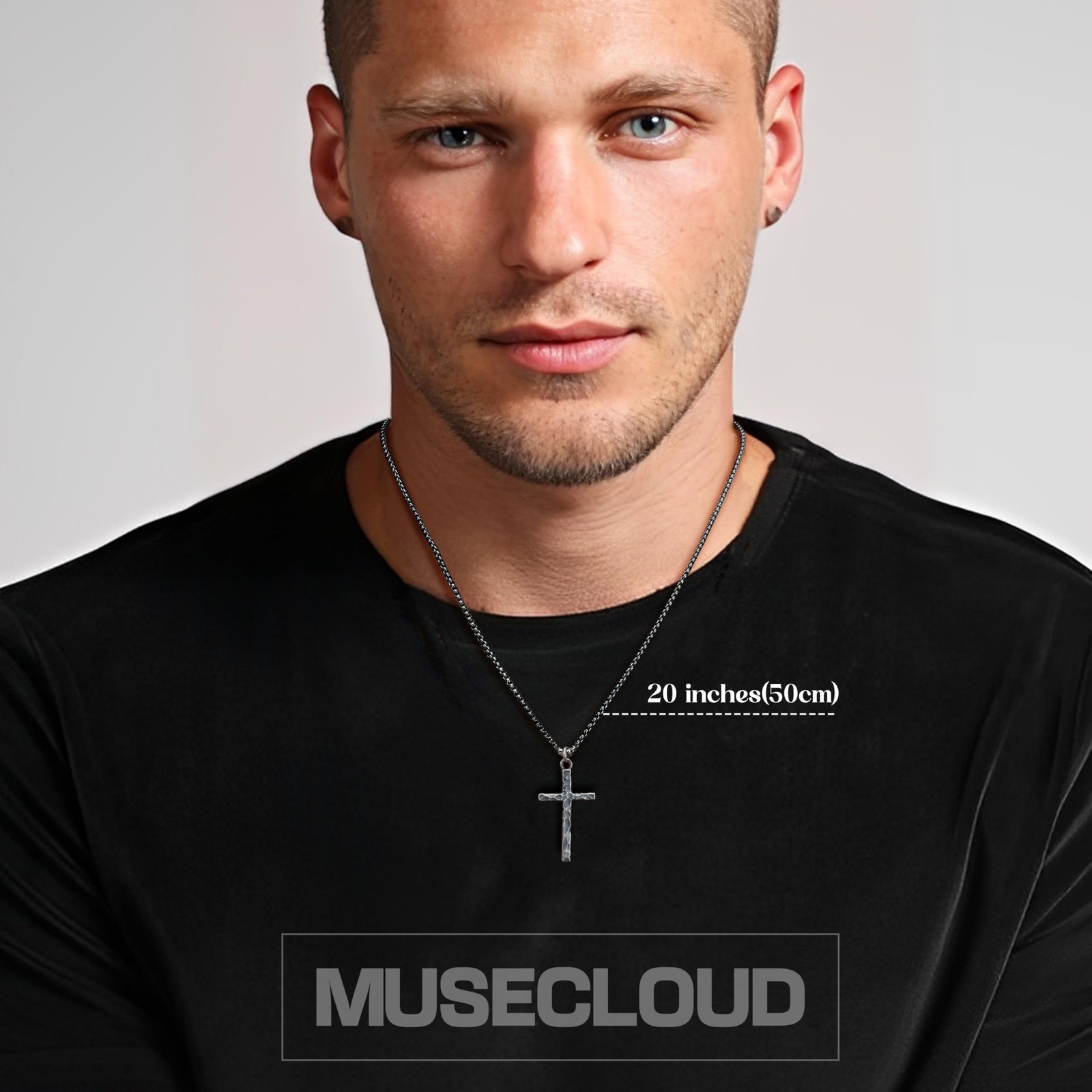 MUSECLOUD 20 inch (50cm)Chain Average Length for Men, Rustic Cross Necklace