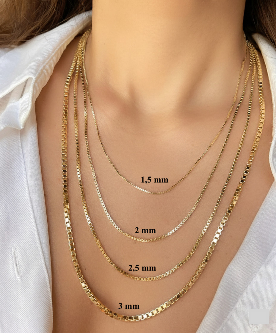 14k Gold Filled Box Chain 1.5-3mm Necklace 18-24″ Men Women