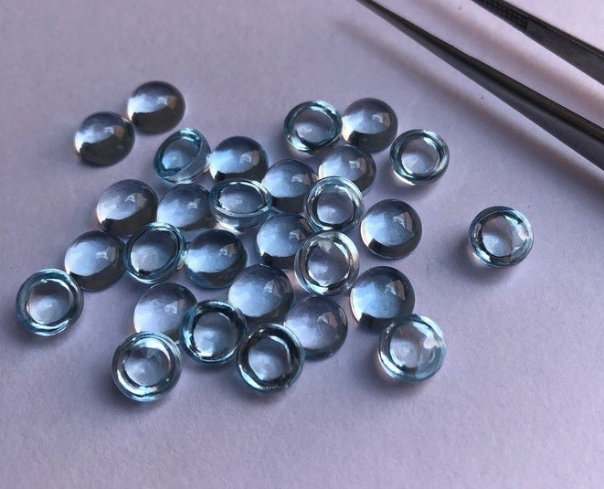Natural Sky Blue Topaz Round Cabochon 5mm To 10mm Loose Gemstone