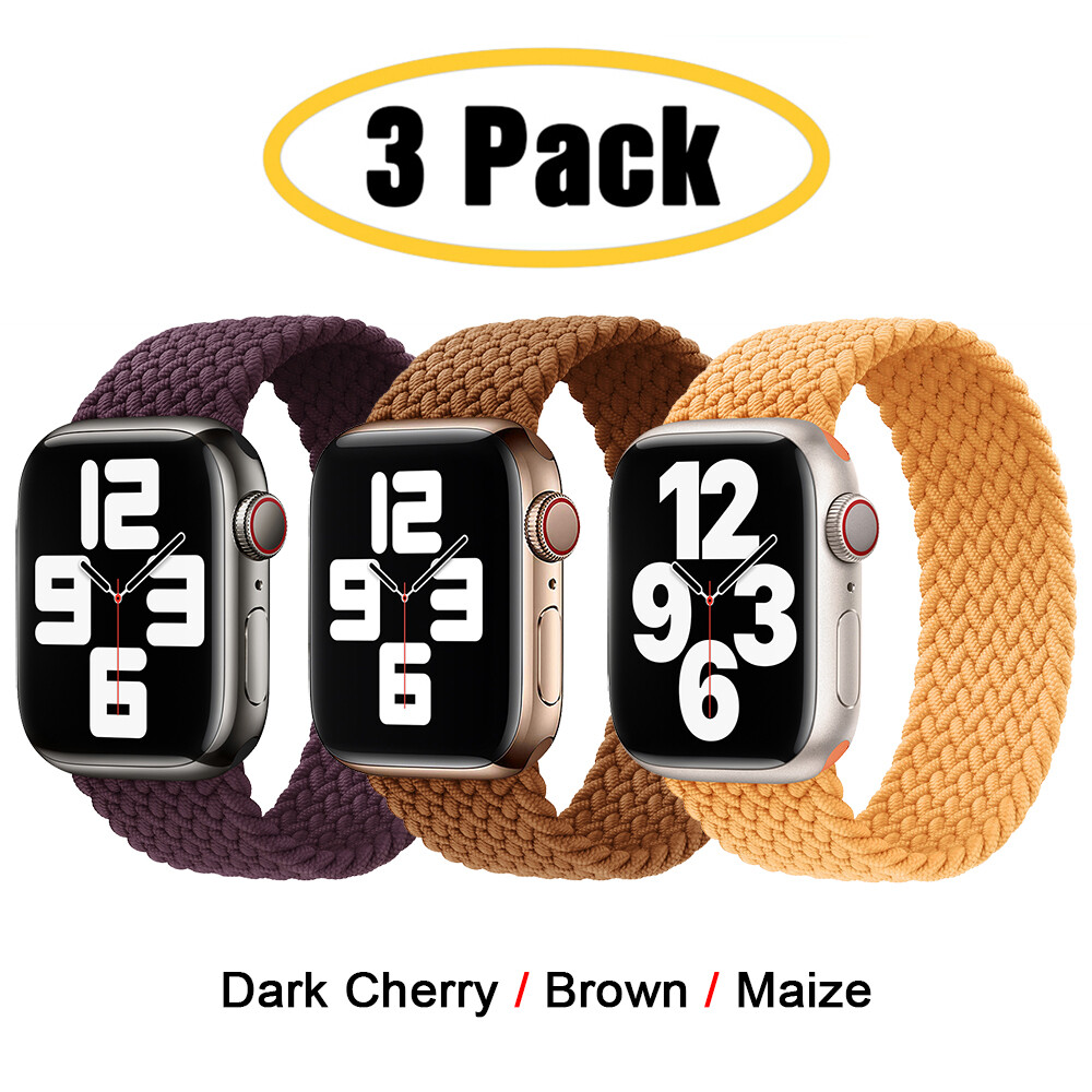3 PACK For Apple Watch 10 9 8 7 6 5 4 44/45/49mm Braided Solo Loop Band Strap