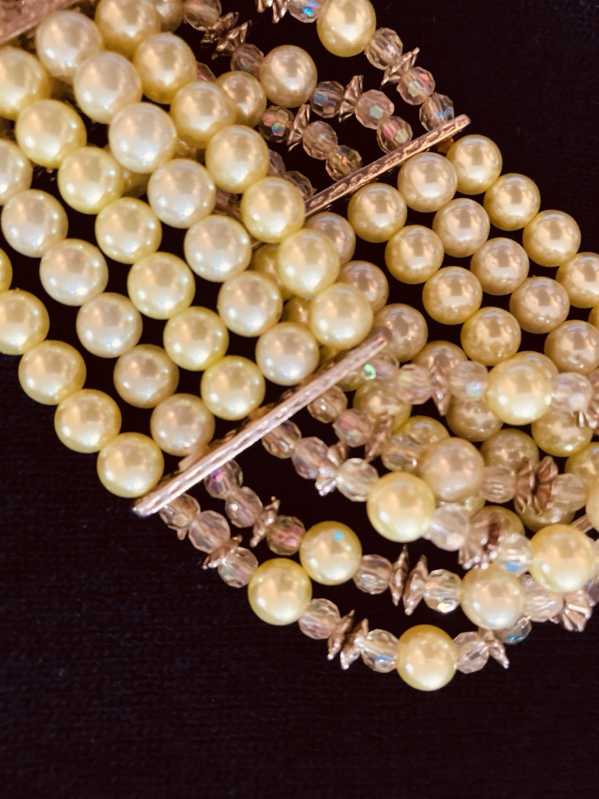 Expandable White Multistrand Pearl Cuff Bracelet Vintage Antique Estate Costume