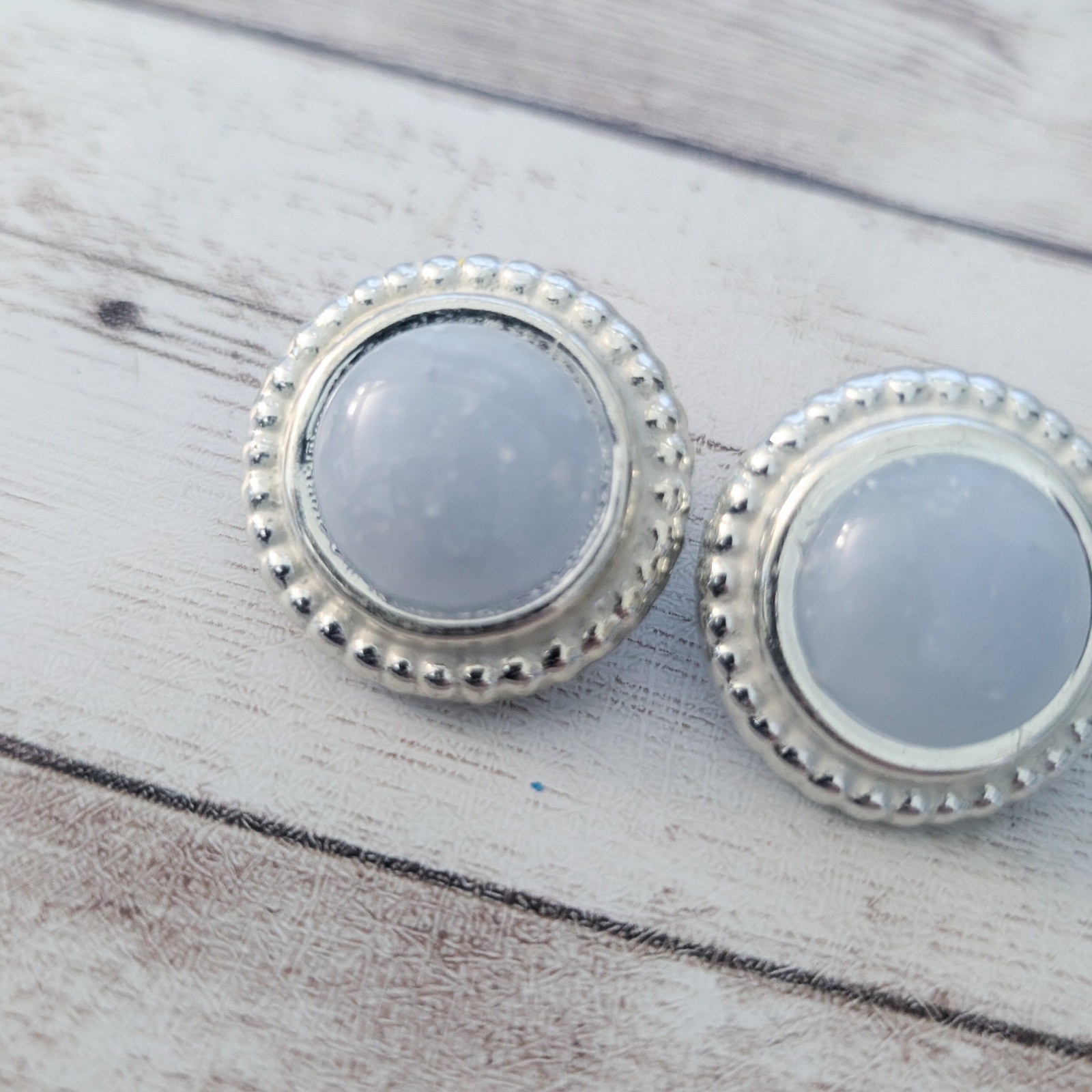 Vintage Clip On Earrings Very Light Blue Frosted