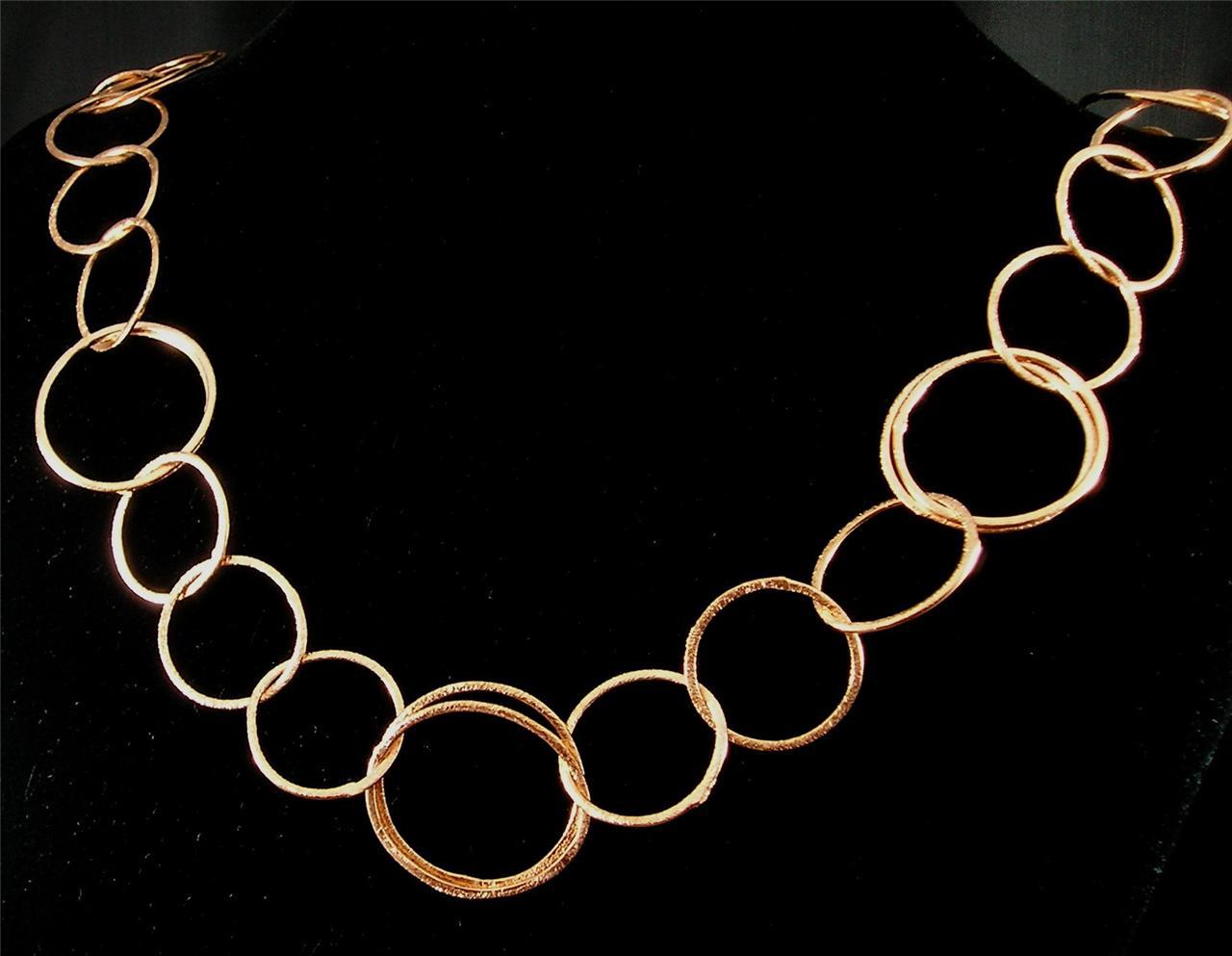 Large Brushed Textured Solid Copper Double Single Round Link Chain Necklace 36″