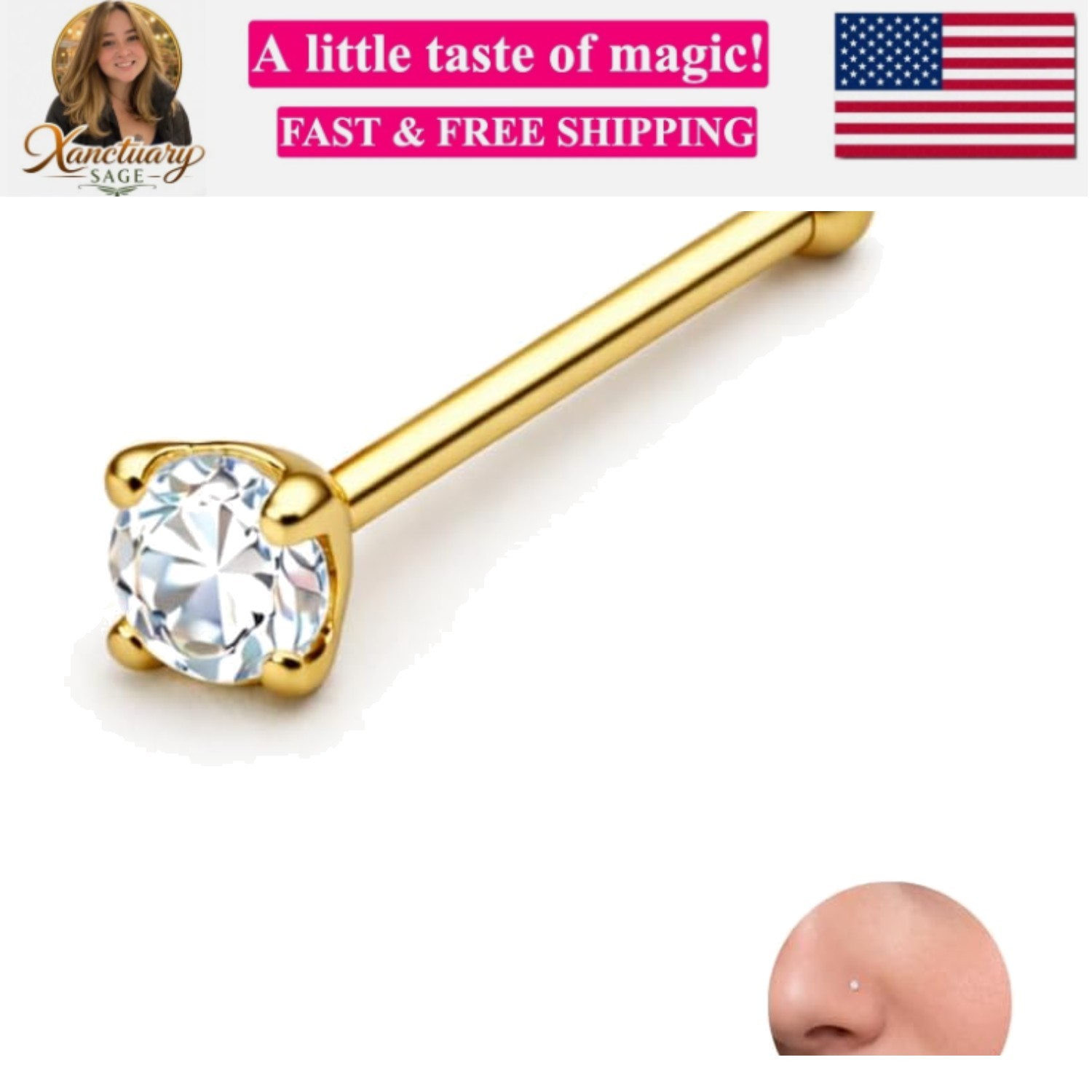 Implant Grade Titanium Nose Bone Stud 20G 0.8mm with CZ – ASTM F-136 G23, 1.5…