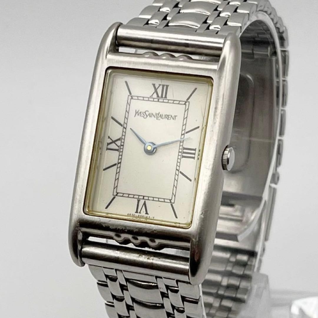YSL Yves Saint Laurent Tank Quartz 4625-E68184 White Watch Japan 0712396