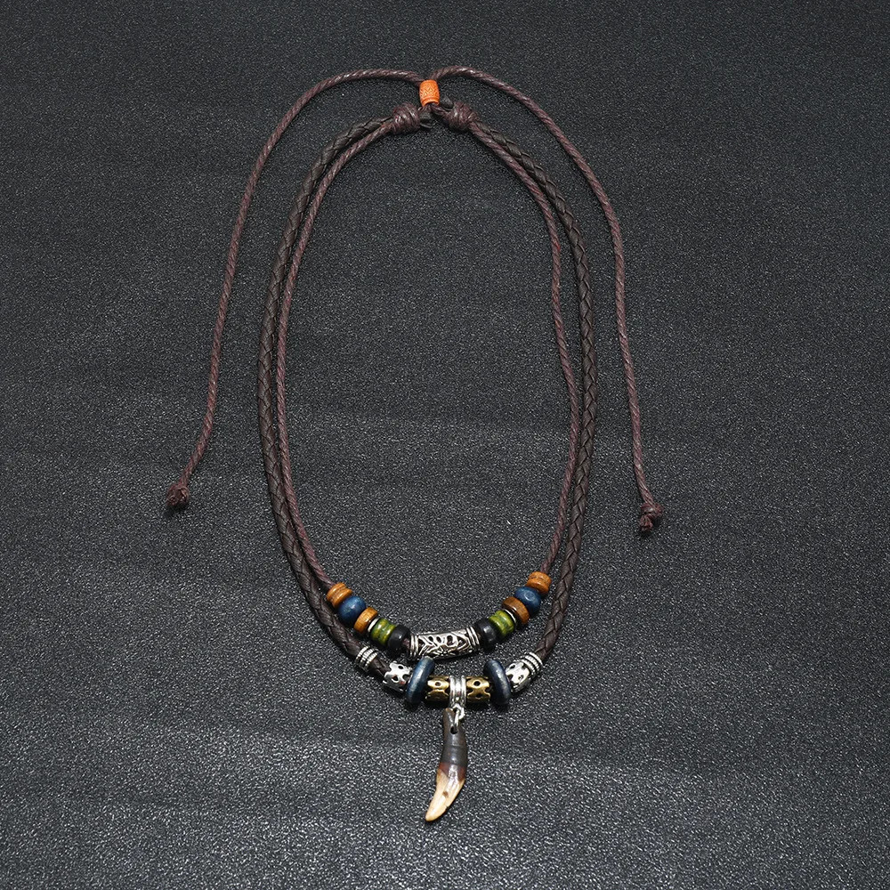 Tibetan Ethnic Necklace Men Indian Bohemian Nepal Mala Beads Tibetan Ox Horn.