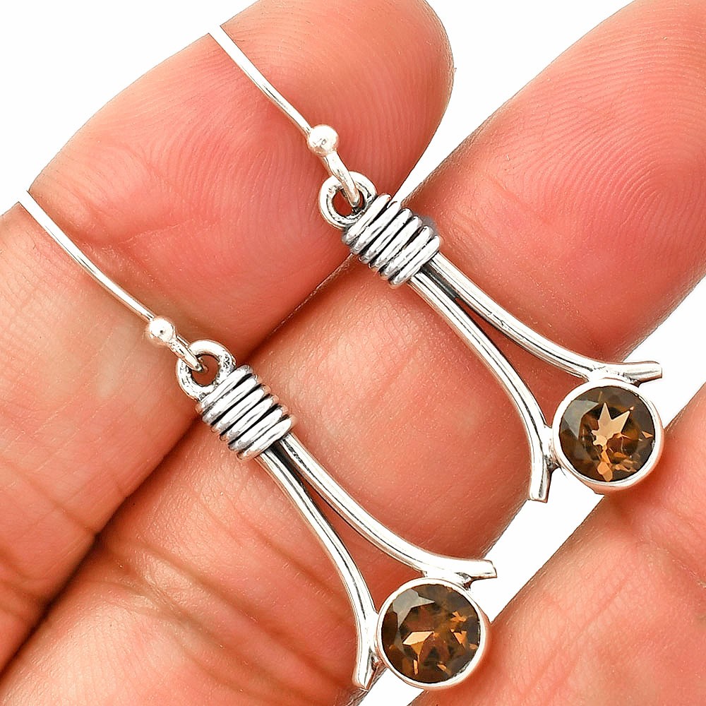 Natural Smoky Quartz – Brazil 925 Sterling Silver Earrings Jewelry E-1046