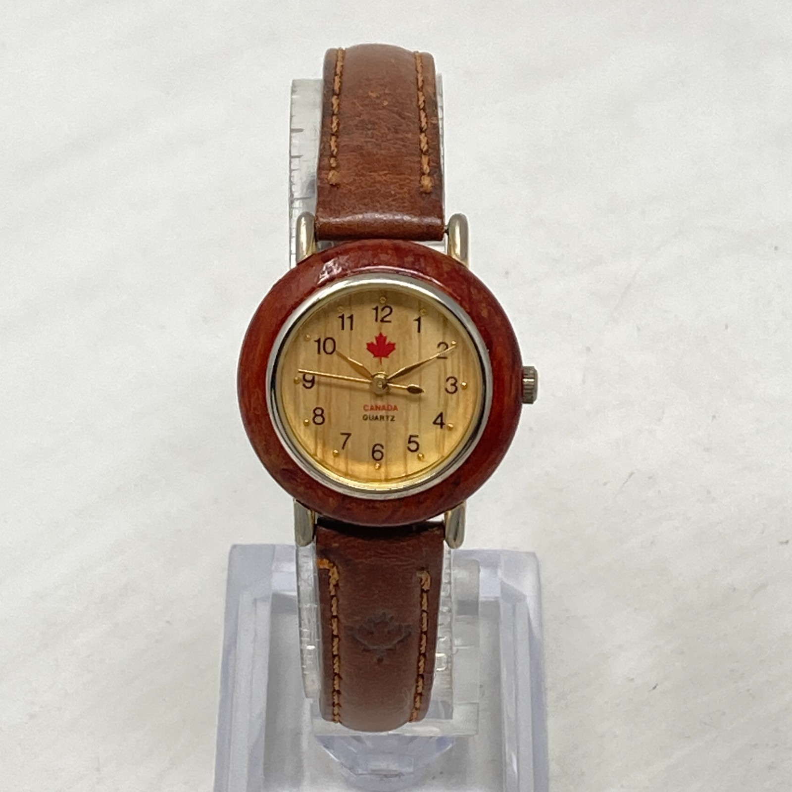 Canada Watch Women 26mm Maple Leaf Wood Leather Band New Battery 7.5″