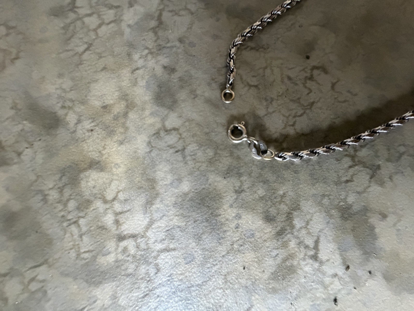 Silver Tone Metal Rope Chain Necklace, Spring Ring Closure, No Stone