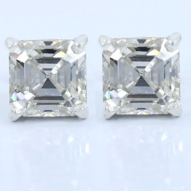 RARE 7 Ct Certified Asscher Cut White Diamond Solitaire Studs-FREE Studs