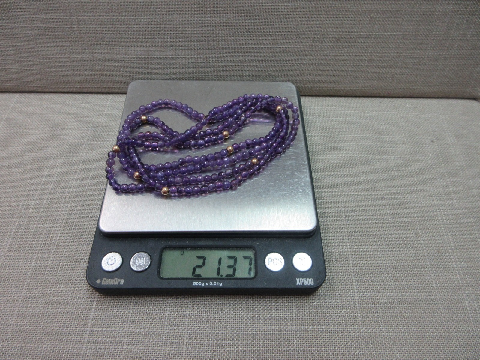 36″ 14k Y. Gold 3.8mm Beads 4mm Amethyst Beads Endless Necklace 21.37 Grams