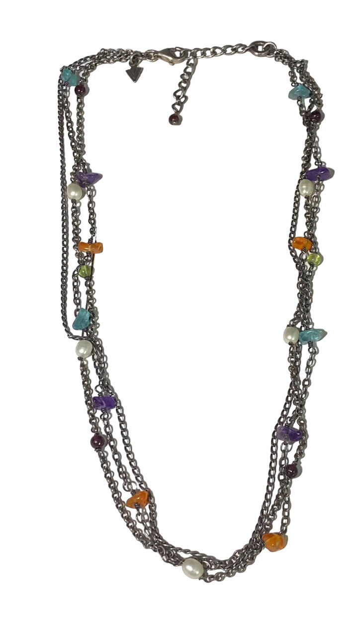 Retired Silpada Necklace Three Strand 925 Multi Gemstone Bead Station 17 inches