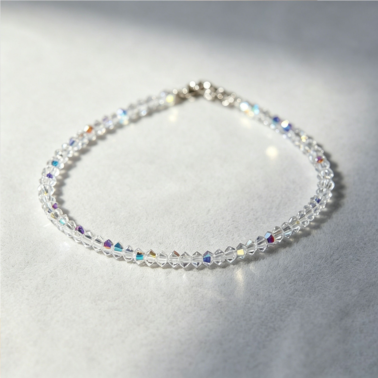 Ultra Sparkly AB Crystal Anklet Delicate Rainbow Faceted Foot Jewelry for Women