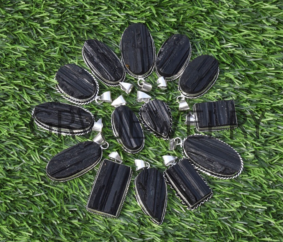 1-500 Pcs Black Tourmaline Pendant Wholesale Lot Bulk: Silver Plated WH-16