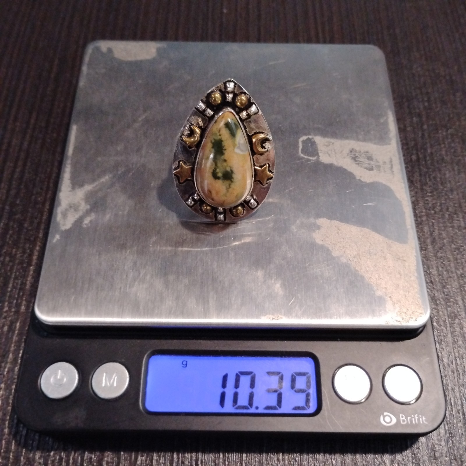 Sterling Silver Copper Color Rhyolite Celestial Ring Size 10
