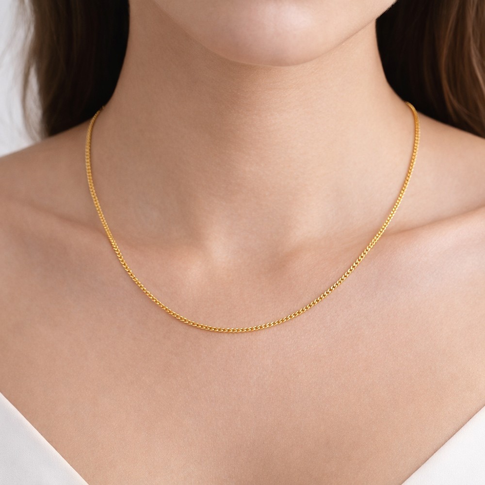 18K Gold Plated Curb Chain Necklace for Men & Women TGC1001_A
