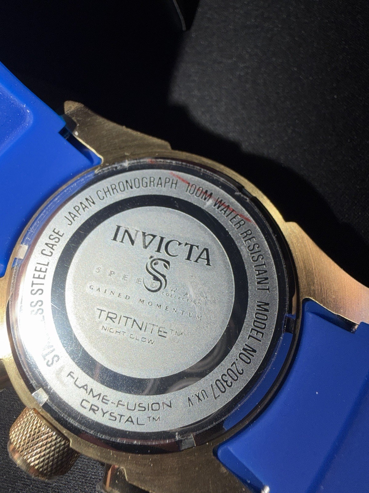Invicta Speedway 50mm Chronograph Quartz Blue Silicone Gold Silver 100M (20307)