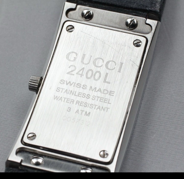 Gucci 2400L Black Dial 22mm Black Strup Quartz Womens Watch For Parts Or Repairs