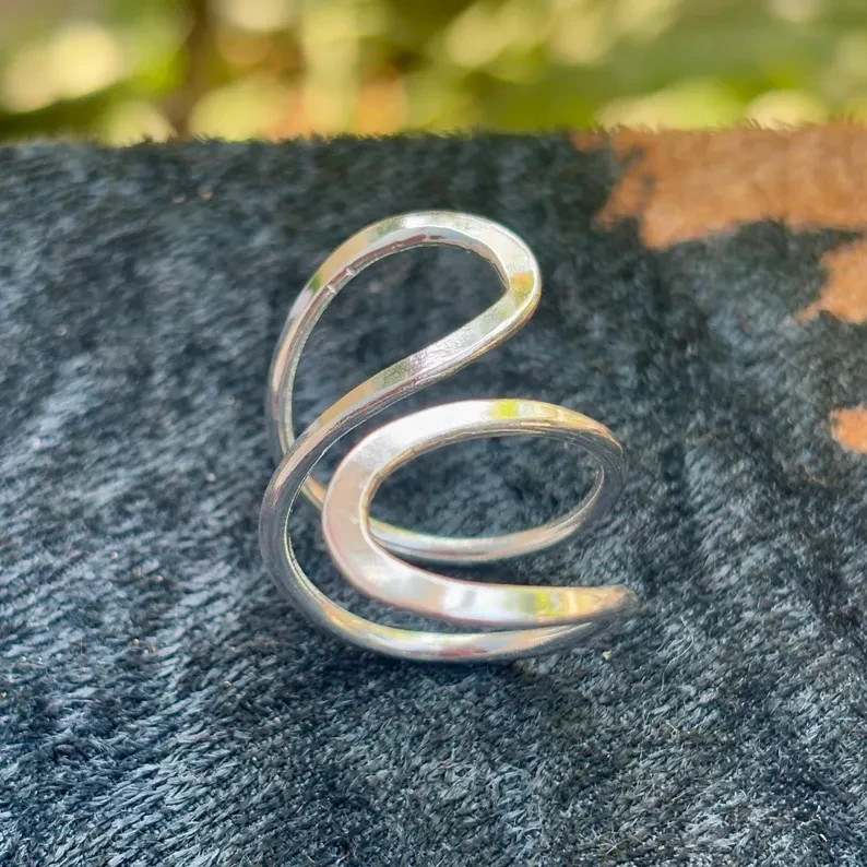 Minimalist Sterling Silver Swirl Ring | Adjustable Abstract Handmade Jewelry