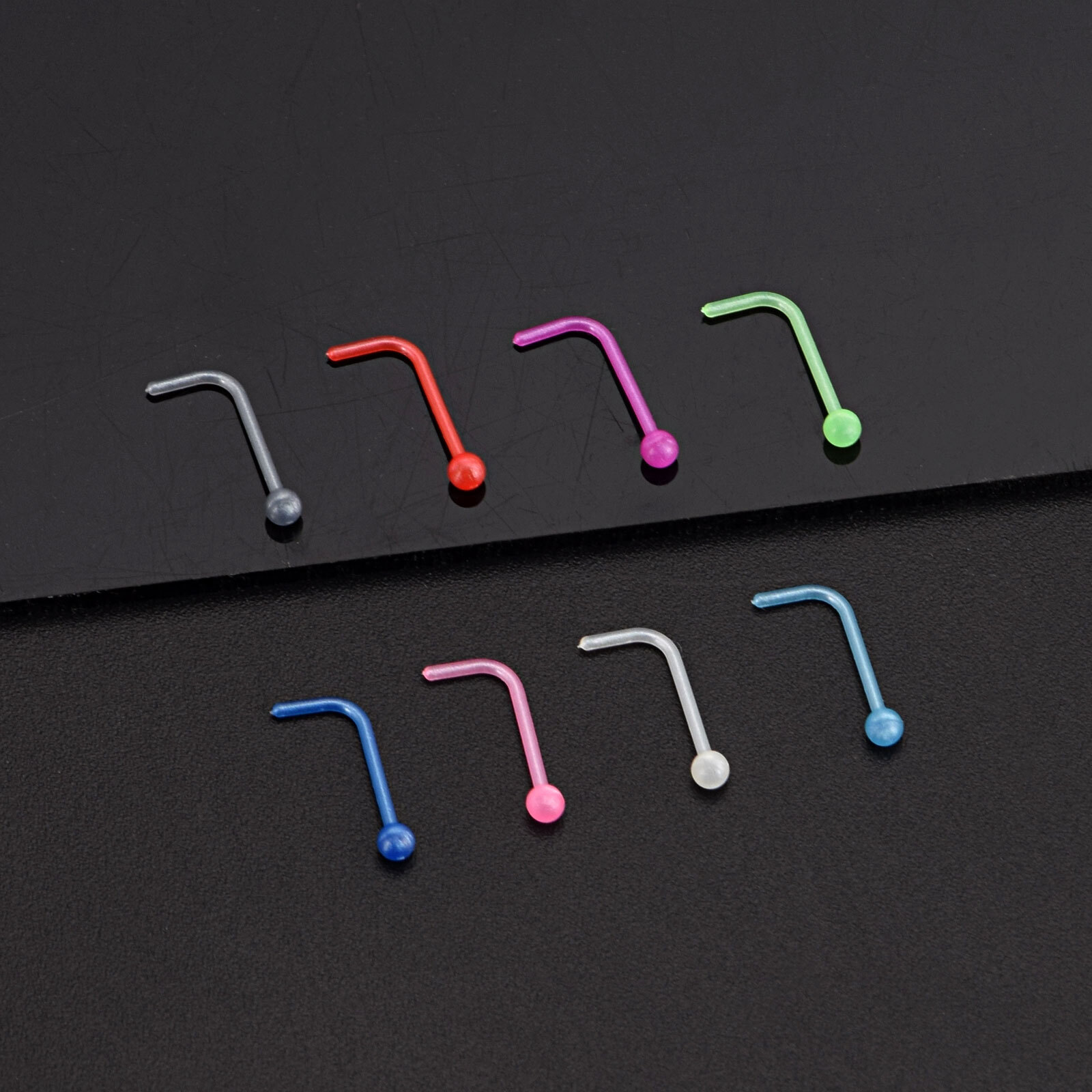 8-80pcs Colorful Nose Ring Retainer Bioflex L Shape Nose Pin Studs 20G Piercing