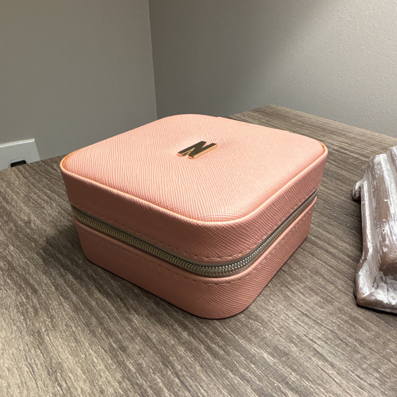 Pink Square Zip-Around Travel Jewelry Case w/ Mirror, Faux Leather, Velvet Lined