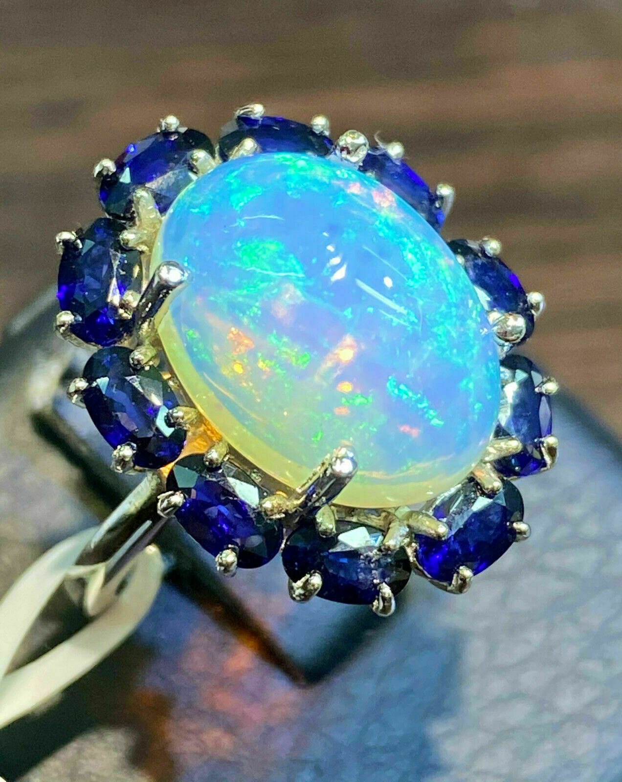 Natural Fire Opal 6Ct Oval Cut Halo Engagement Ring 14K White Gold Plated Silver