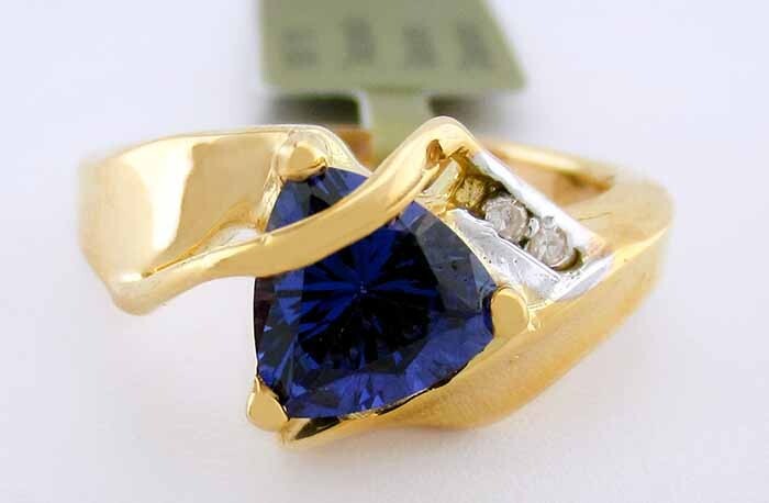 LAB CREATED 2.35 Cts TANZANITE & GENUINE DIAMOND RING 10K GOLD – New With Tag