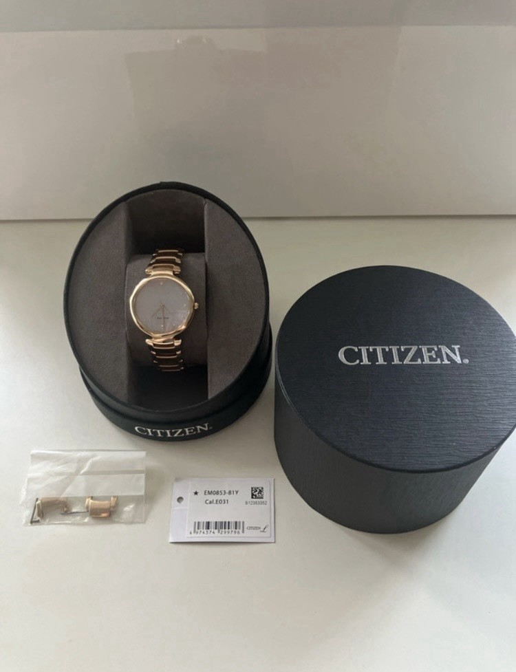 Citizen Eco-Drive Women’s Rose Gold Watch EM0853-81Y – Stunning Mother Of Pearl!