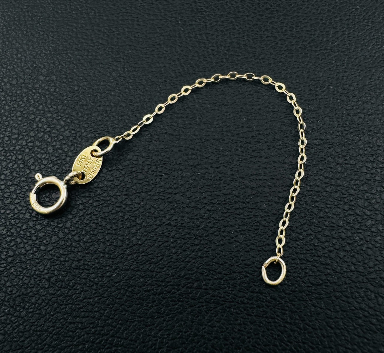 14K Solid Yellow Gold Thin Cable Link Safety Chain Extension Extender .9mm, 2.4″