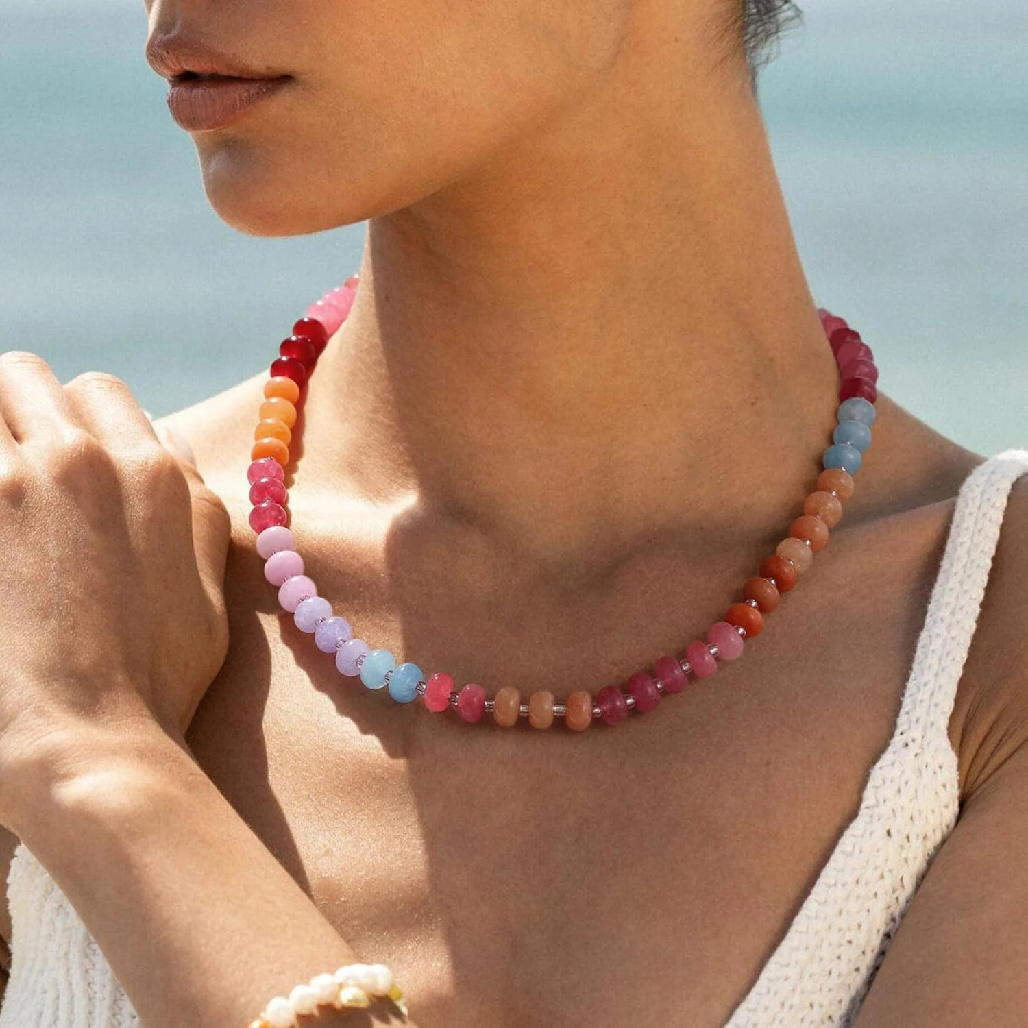 KELORIS PATH Beaded Gemstone Necklaces for Women, Boho Colorful Bead Choker Neck