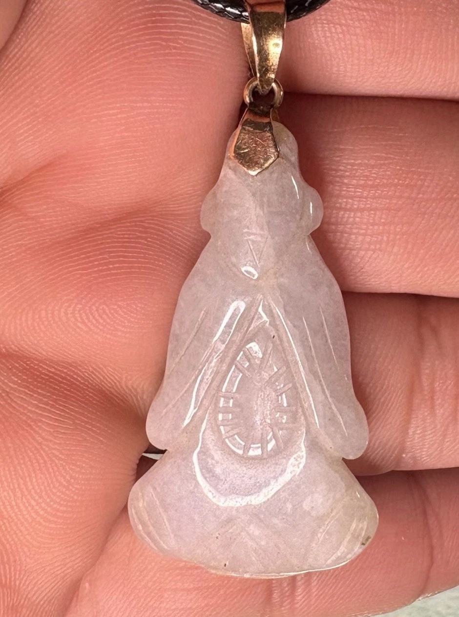 14k Yellow Gold Jade Buddha Wise Symbol Pendant 585 Black Cord Included 6.80G