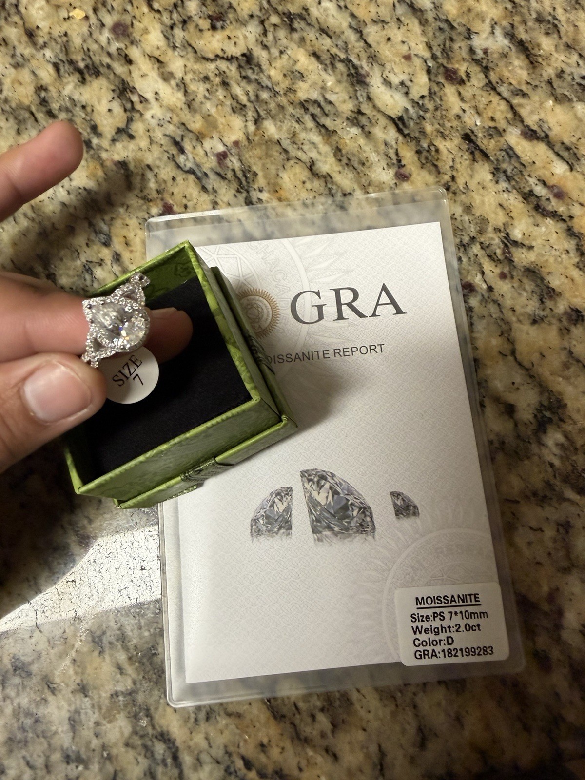 925 White Gold Pear Moissanite Halo Ring 2.0ctw GRA Size 7 7x10mm