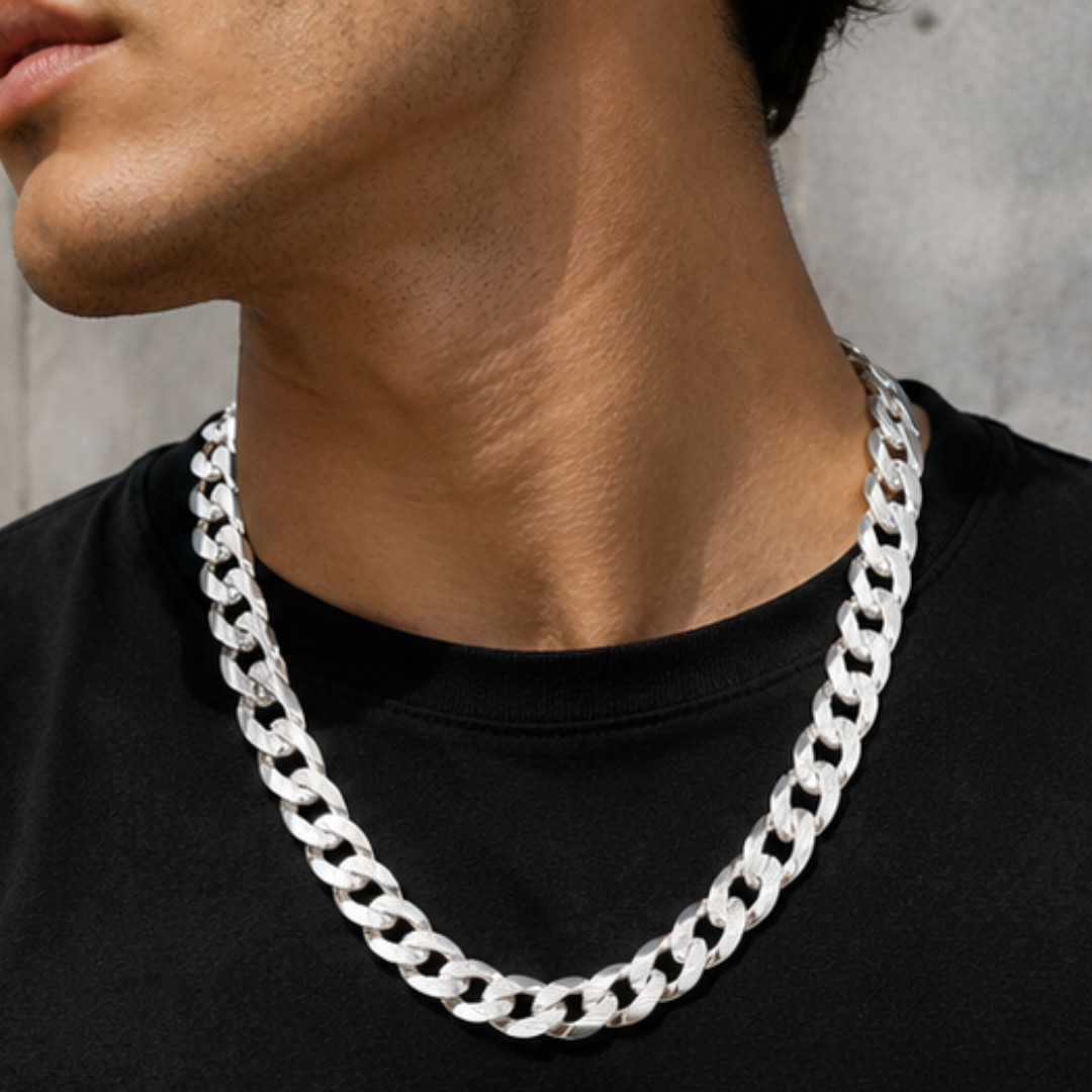 925 Sterling Silver 13mm Cuban Chain Diamond Cut Heavy Link Necklace Unisex