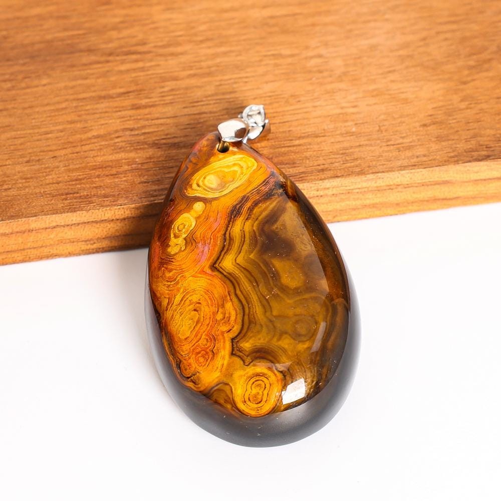 Natural Gold Teardrop Agate Top Drilled Healing Gemstone Pendant 48X30X10MM