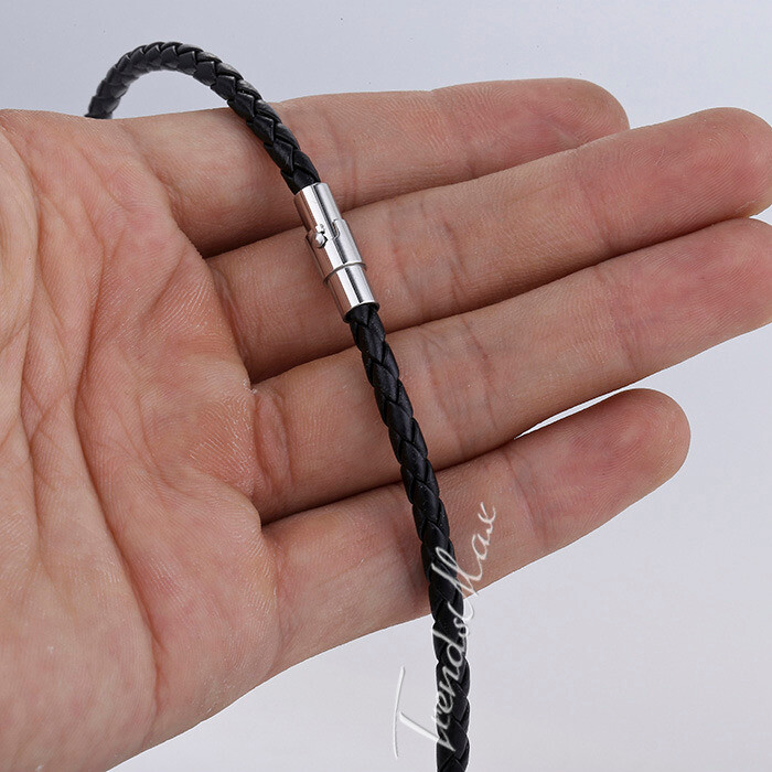 3mm Black Rope Leather Cord Chain Necklace Stainless Steel Magnetic Clasp 16-24“