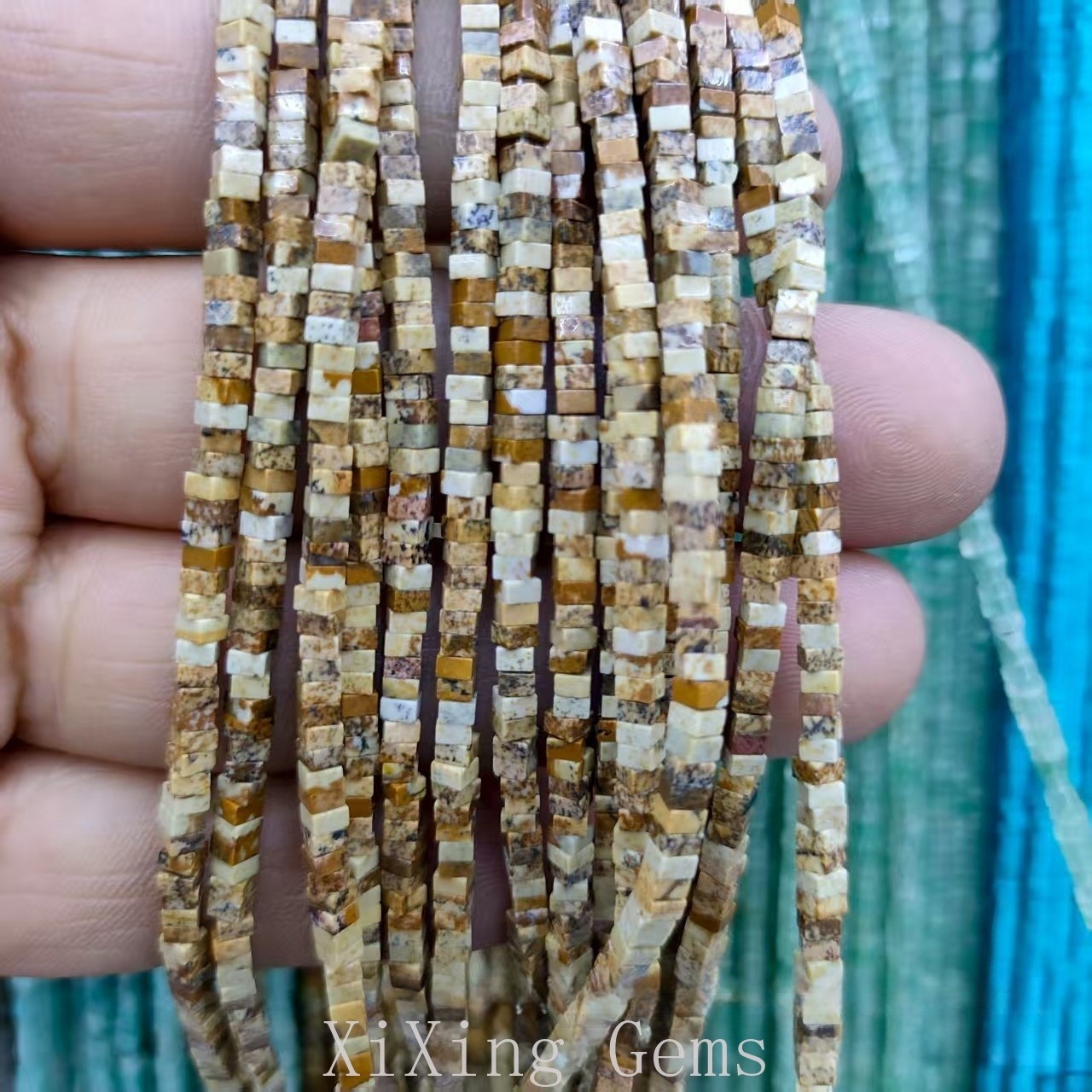 1x2mm Natural Picture Jasper Flat Square Disc Spacer Beads for Jewelry Making