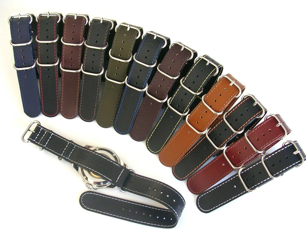 20mm Black Blue NATO G10 Shell Oily Leather watch band UTC Pilot strap IW SUISSE
