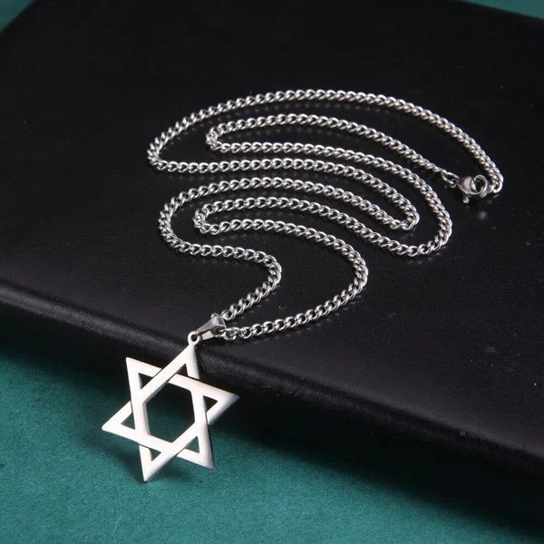 Silver Star of David Necklace Jewish Hexagram Pendant Stainless Steel Unisex