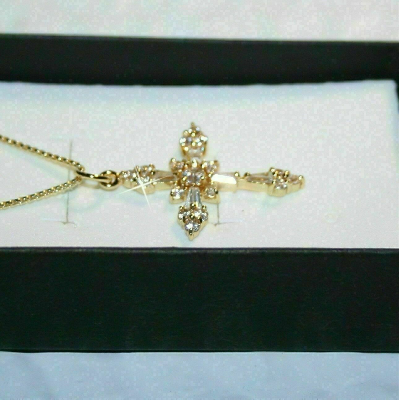 2.20Ct Baguette Cut Diamond Cross Pendant Necklace 14K Yellow Gold Finish