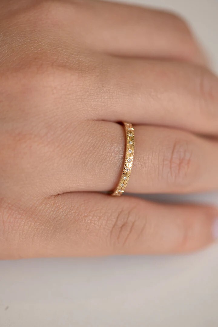 0.87Ct Round Cut Moissanite Eternity Wedding Band Ring In 14K Solid Yellow Gold