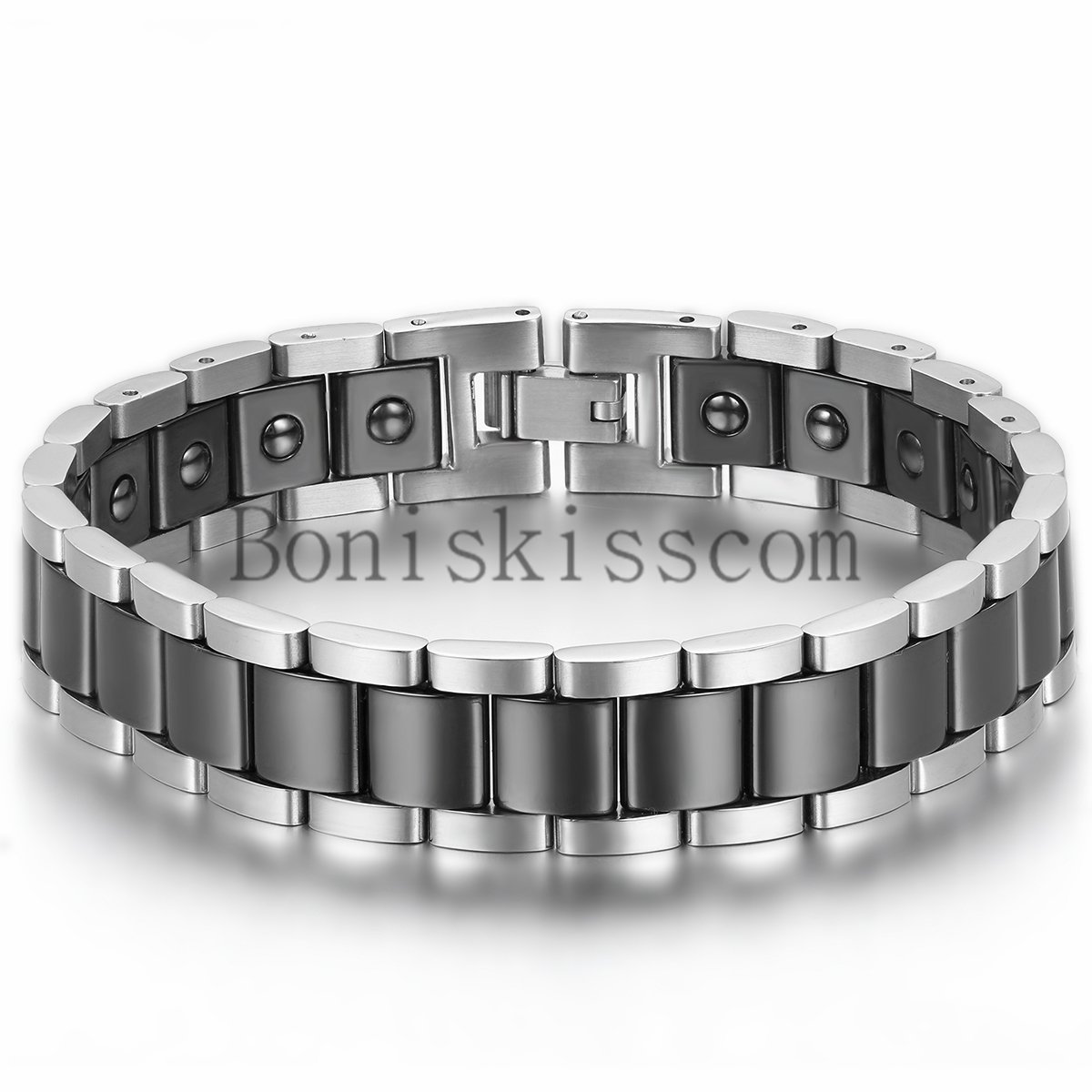 13mm Wide Men’s Ceramic Link Stainless Steel Power Therapy Magnetic Bracelet