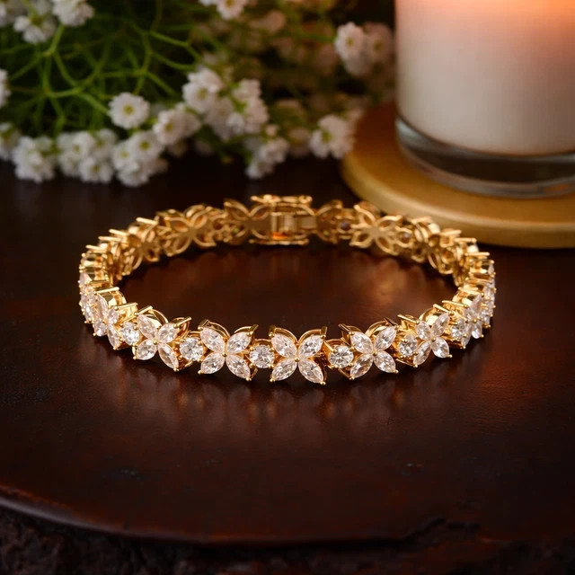 9Ct Marquise Cut Lab Created Diamond Tennis Bracelet 14K Yellow Gold Plated 7.5
